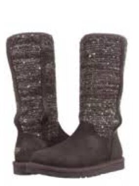 NWOT. UGG, size 7, Gray Suede Camaya Boots w/ Sparkle, Knit Mid-Calf Boots